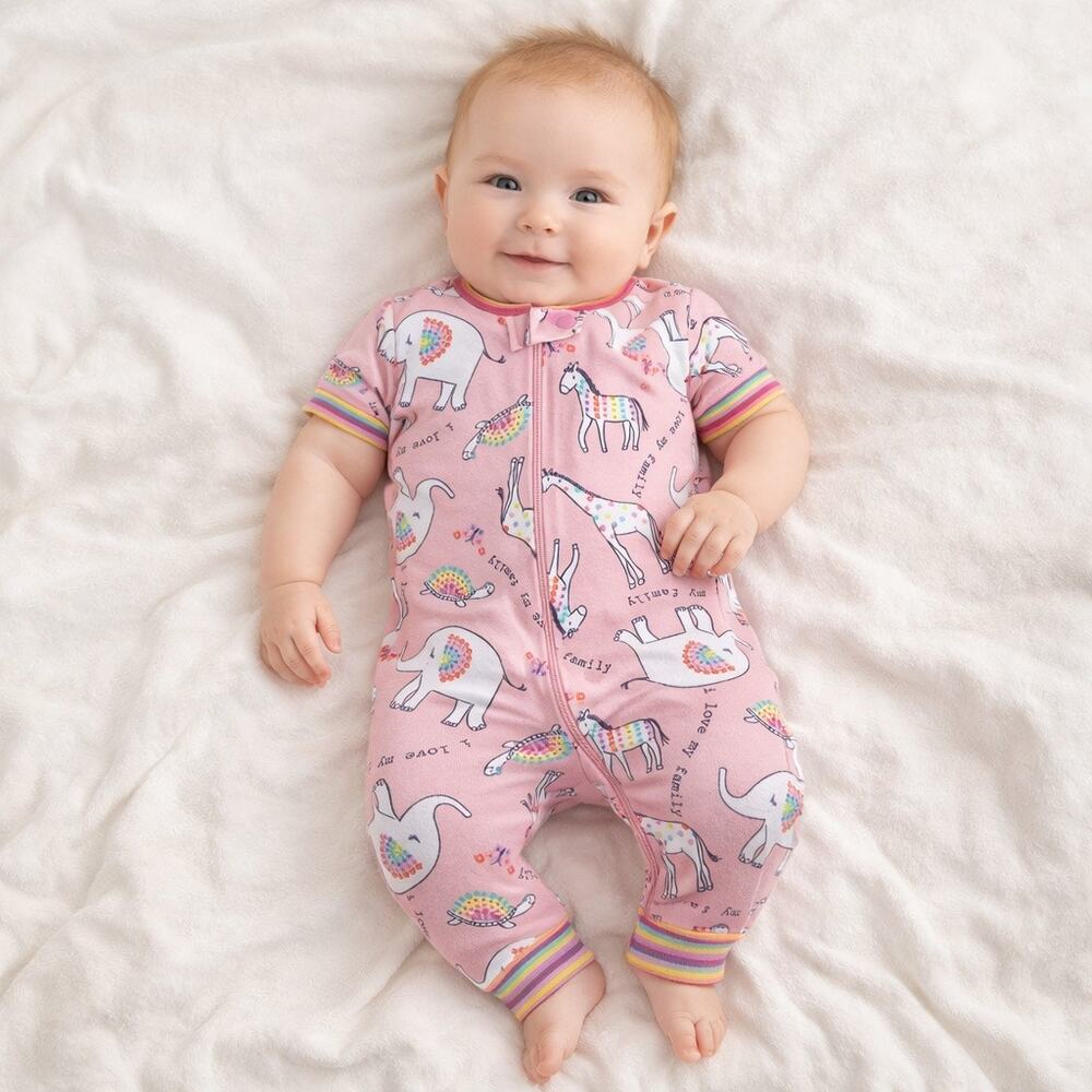 Bundles Baby Girl Pastel Rainbow Animal Print Footless Sleeper 6-9M NWT